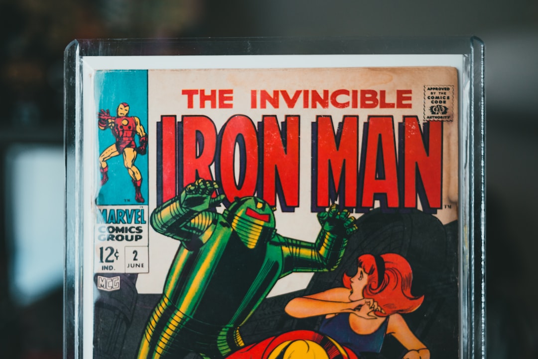 a cover of a comic book on a glass shelf